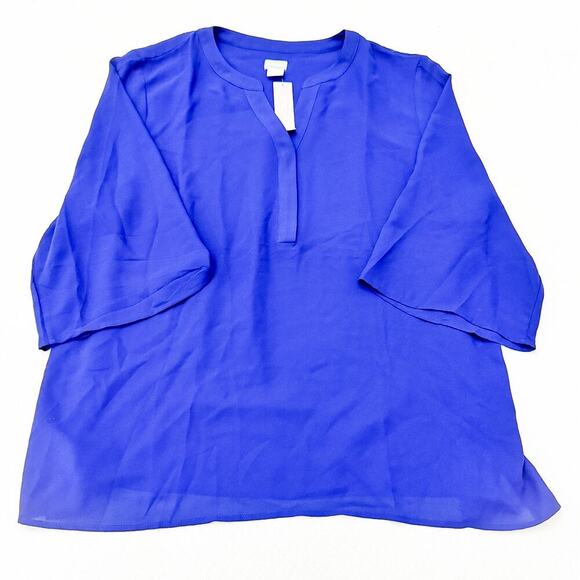 Chicos Flutter Sleeve Blouse Solid Crepe Top Seafaring Blue Size 4 NWT $90 - Picture 2 of 6